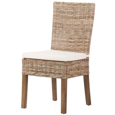Silla Ratan Lino Madera Beige Natural 53x48x98 Cm