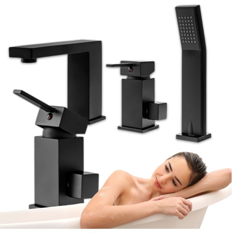 Silla Robinet De Baignoire en Laiton sur plage 3 trous, Noir mat