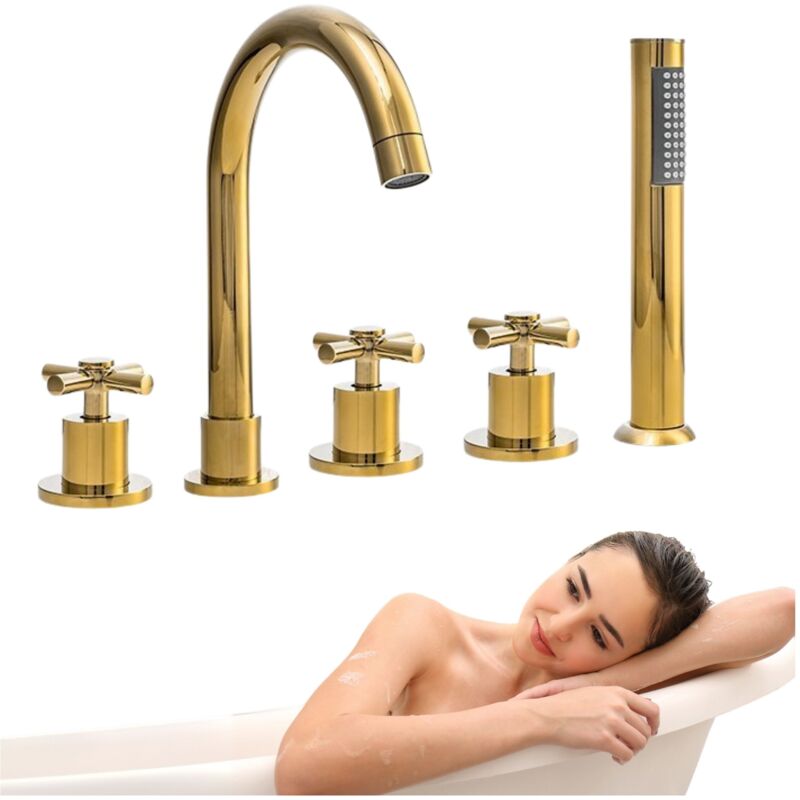 Silla Robinet De Baignoire en Laiton sur plage 5 trous, Doré