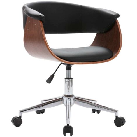 Silla sillón asiento giratorio oficina ordenador estudio curvado madera y polipiel negra 020024155