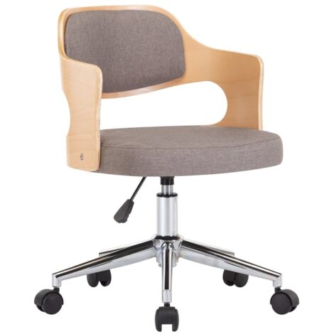 Silla sillón asiento giratorio oficina ordenador estudio madera curvada y tela taupe 020024178