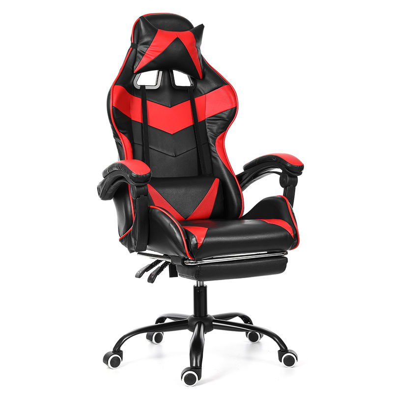 

Silla Gaming con Reposapiés, Giratoria para Oficina, Sillón Roja Ajustable para Videojuego de Ordenador Inclinación 150 °