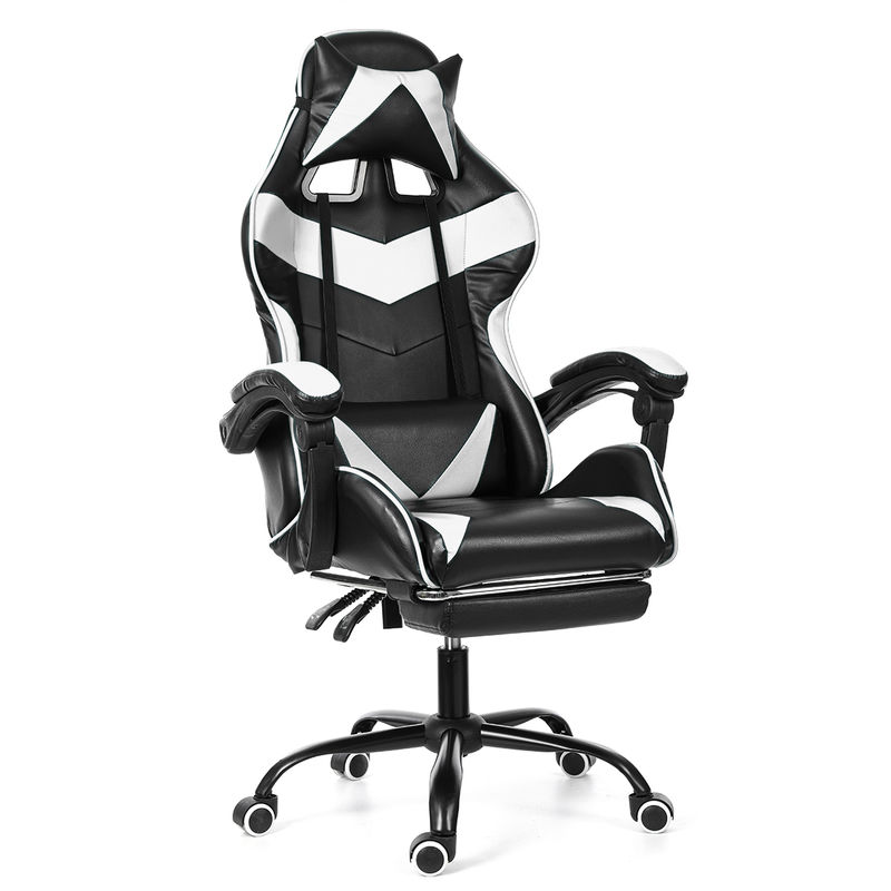 

Silla Gamer, Sillón Ergonómica de Ordenador con Reposapiés, Silla Gaming Blanca para Oficina, Escritorio, Despacho, Habitación