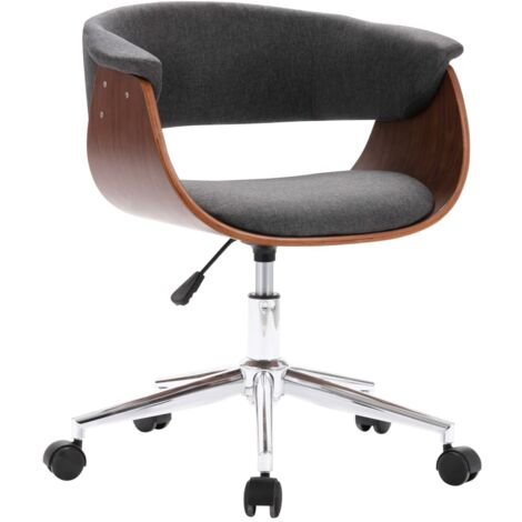 Silla sillón giratorio asiento para ordenador oficina estudio madera curvada y tela gris 020024105