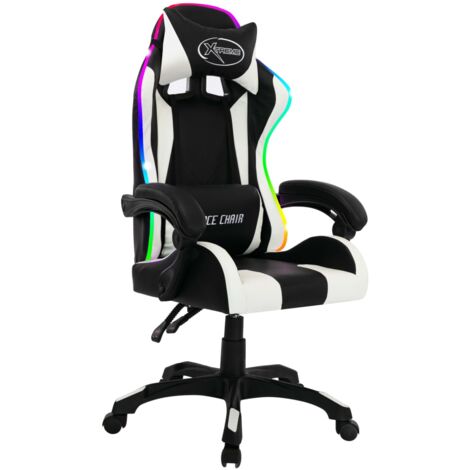 Silla sillón giratorio para ordenador oficina estudio videojuegos con LED RGB y polipiel blanca 020024197