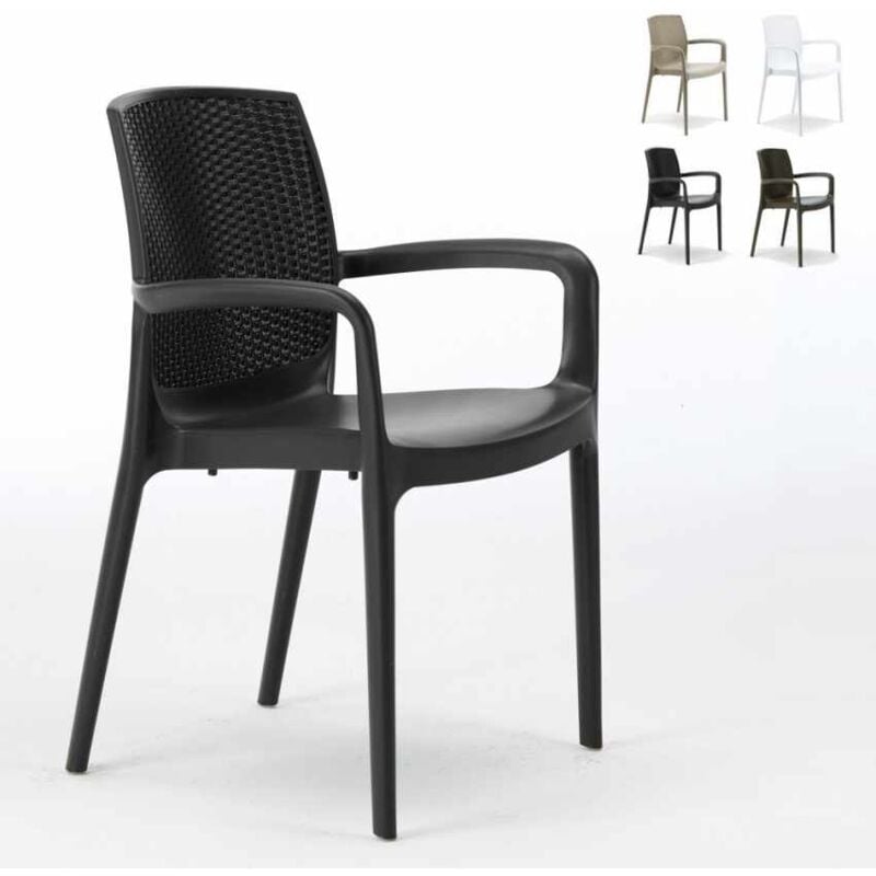 

Grand Soleil - Silla Apilable con Reposabrazos de Poliratán BOHÈME ARM para Hostelería Negro