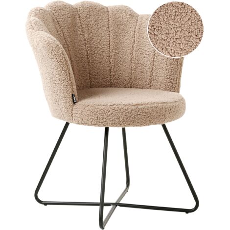 Silla sin reposabrazos asiento redondo estructura metálica respaldo concha diseño vintage tapicería bouclé beige Lovelock