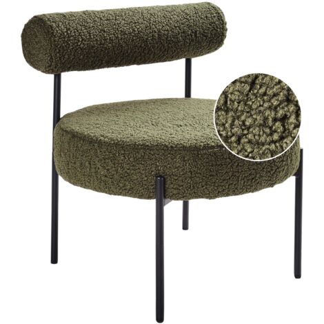 Silla sin reposabrazos asiento redondo respaldo enrollado diseño vintage tapicería bouclé verde Alpha