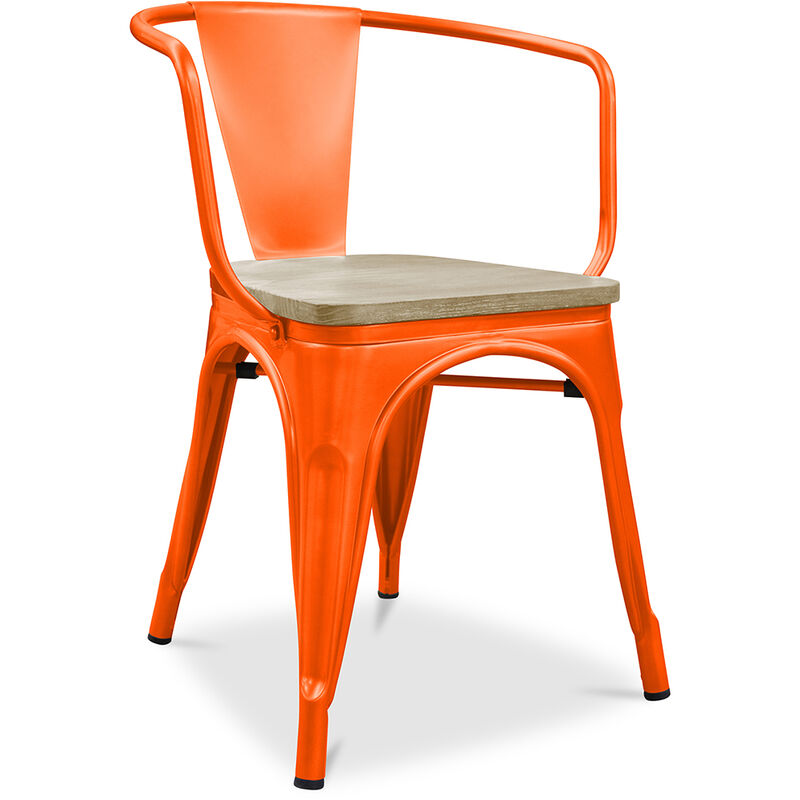 Silla Stylix con reposabrazos - Metal y madera clara Naranja - Madera, Hierro - Naranja