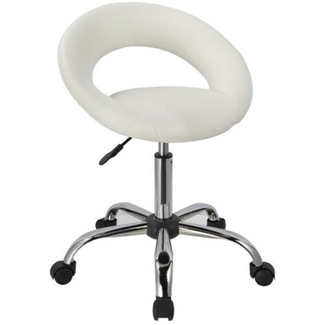 Silla taburete con ruedas con respaldo sintético blanco regulable en altura TABO09014