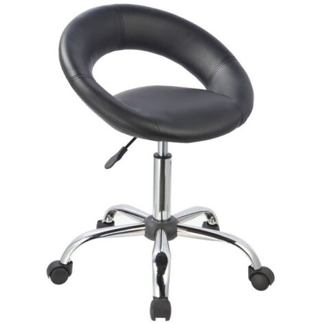 Silla taburete con ruedas con respaldo sintético negro regulable en altura TABO09015