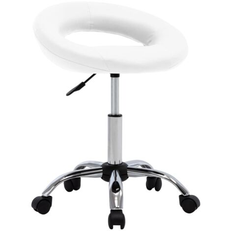 Silla taburete giratoria con ruedas regulable en altura en PVC blanco DEC025136
