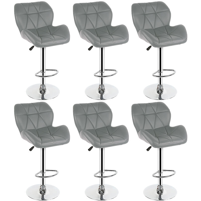 

Pack 6 Silla | Taburetes de bar con respaldo y base resistente cuero sintético Gris