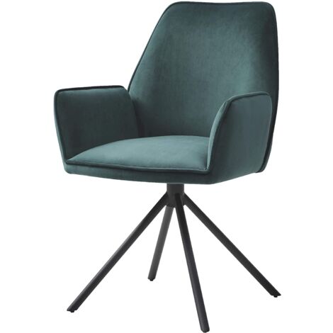 Silla tapizada sillón salón oficina con reposabrazos rotación 90° en terciopelo verde FAL04035