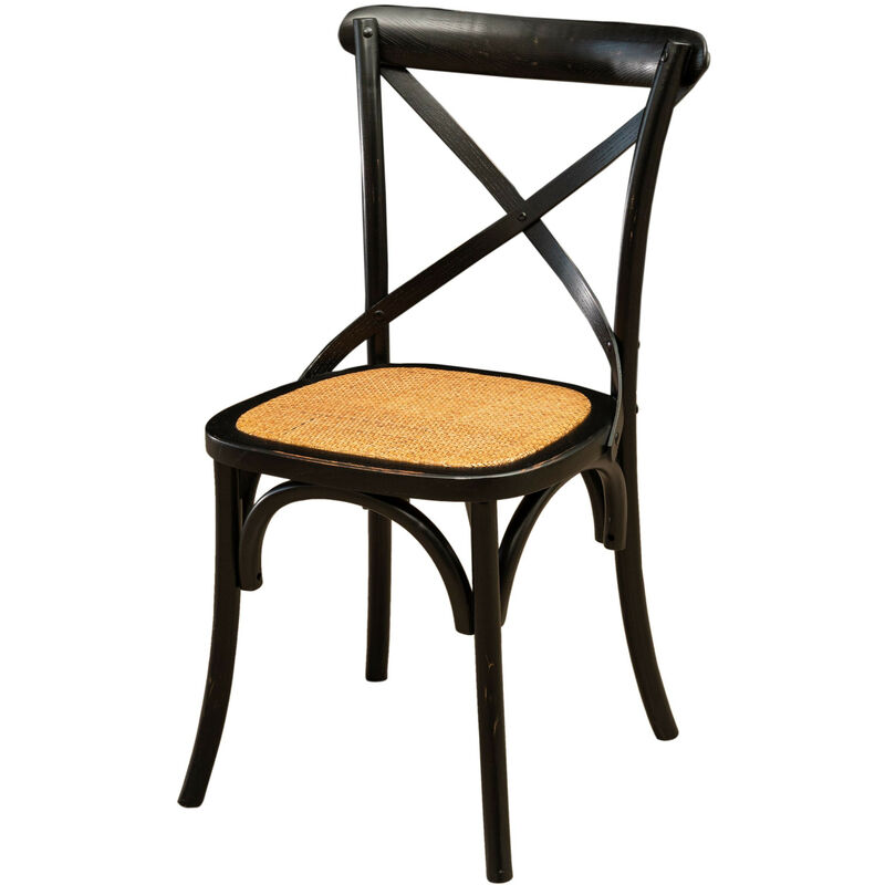 

Biscottini - Silla Thonet de madera maciza de fresno y asiento de ratán con acabado negro envejecido L48xPR52xH88 cm