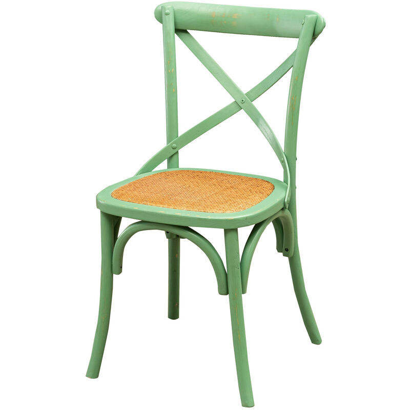 

Biscottini - Silla Thonet de madera maciza de fresno y asiento de ratán con acabado verde envejecido L48xPR52xH88 cm