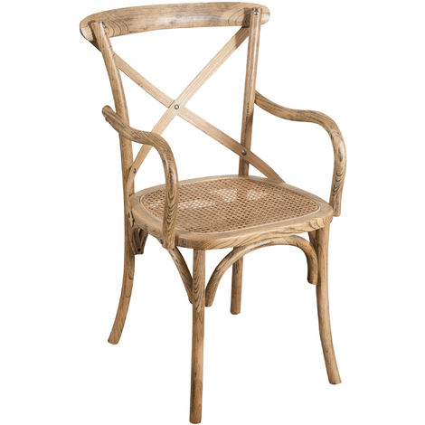 BISCOTTINI Silla Thonet vintage de madera y ratán 89x50x43 Sillón rústico para dormitorio con reposabrazos Silla de cocina comedor moderna