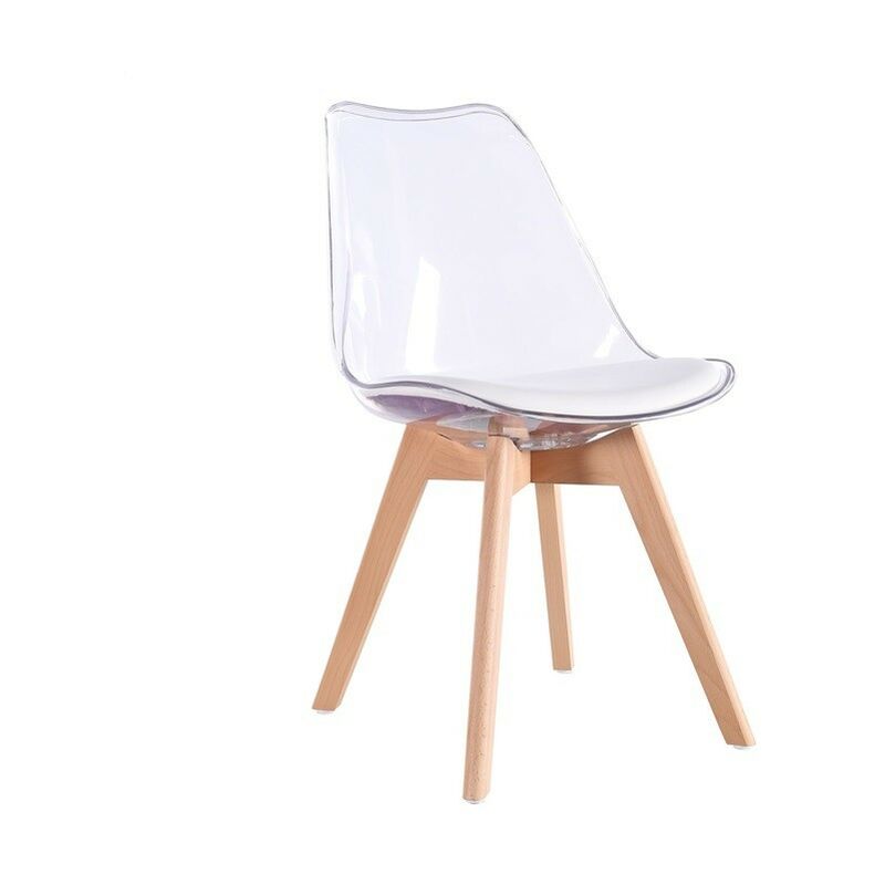 

Silla TORRE 4P, madera, transparente, cojín blanco