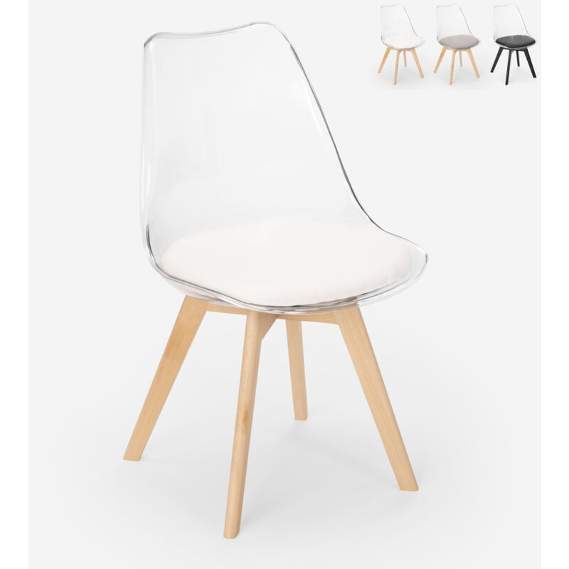 

Silla transparente cocina bar con cojín diseño escandinavo Tulip Caurs | Blanco