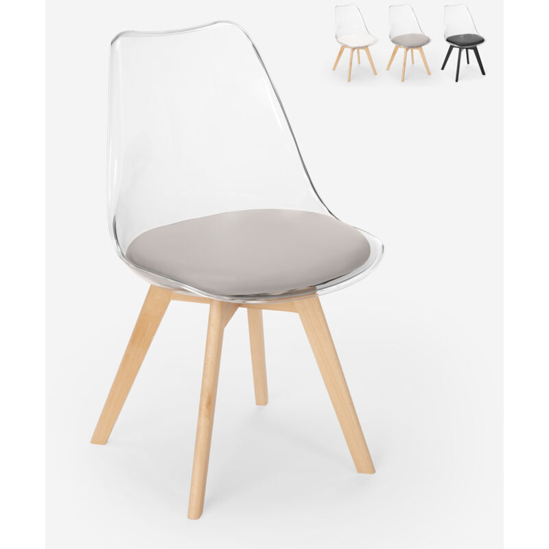 

Silla transparente cocina bar con cojín diseño escandinavo Tulip Caurs | Gris