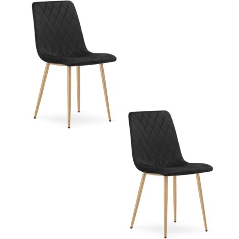 Silla TURIN - terciopelo negro / patas color madera x 2