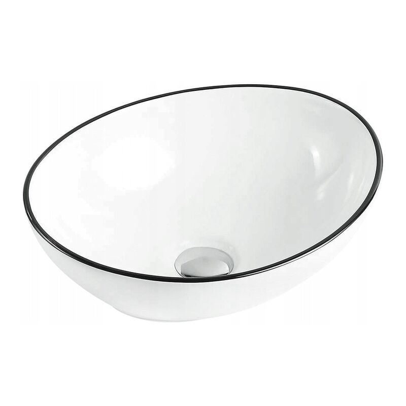 Vasque à poser ovale, céramique 40,5x33x14 cm Blanc/noir