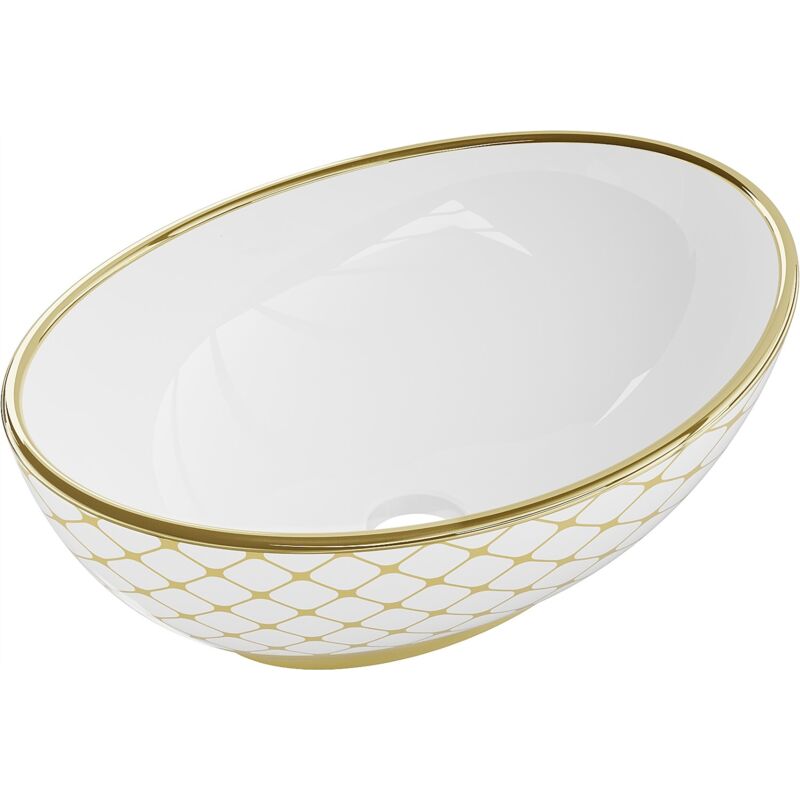 Desconocido - Vasque à poser ovale, céramique 40,5x33x14 cm Blanc/or