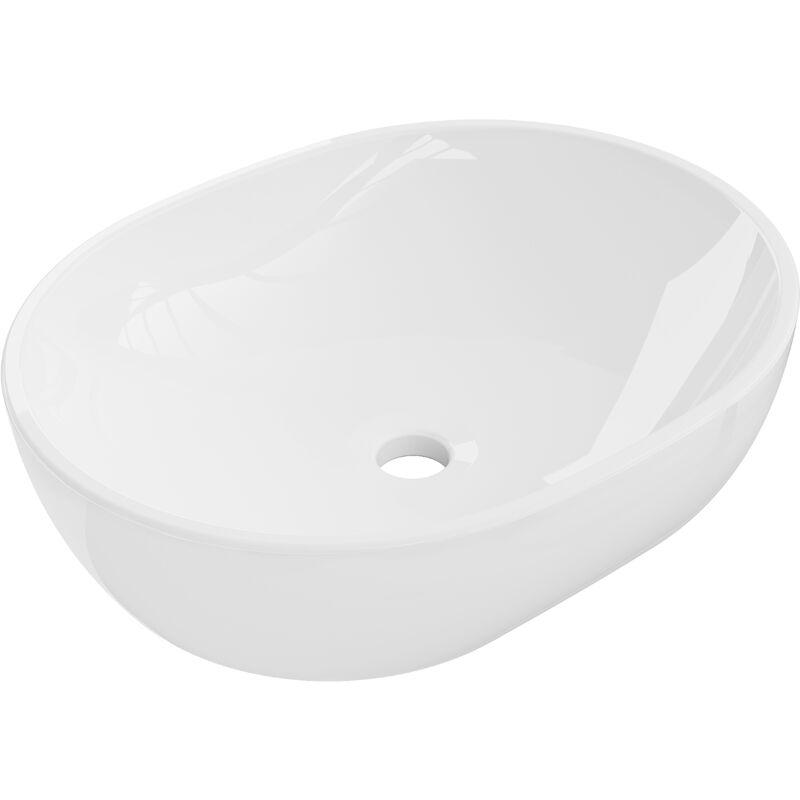 Vasque à poser ovale, céramique, 48x35x14 cm, blanc
