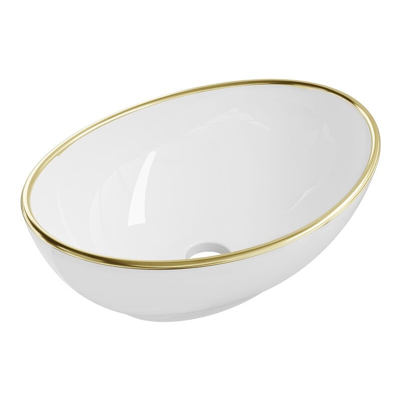 Desconocido - Vasque à poser ovale, céramique 40,5x33x14 cm Blanc/or