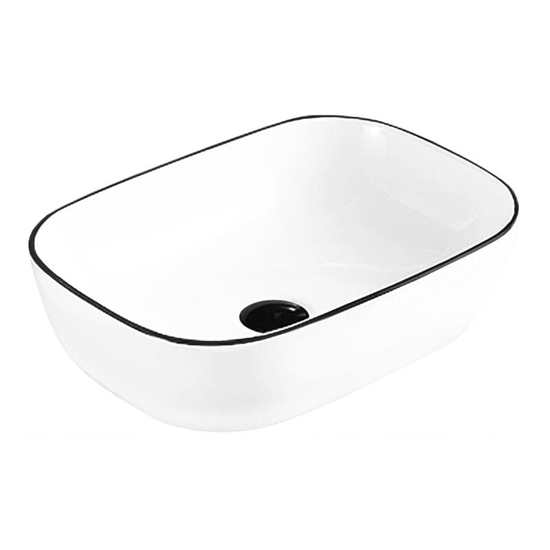 Desconocido - Vasque à poser rectangulaire, céramique 45,5x32,5x13,5 cm Blanc/noir