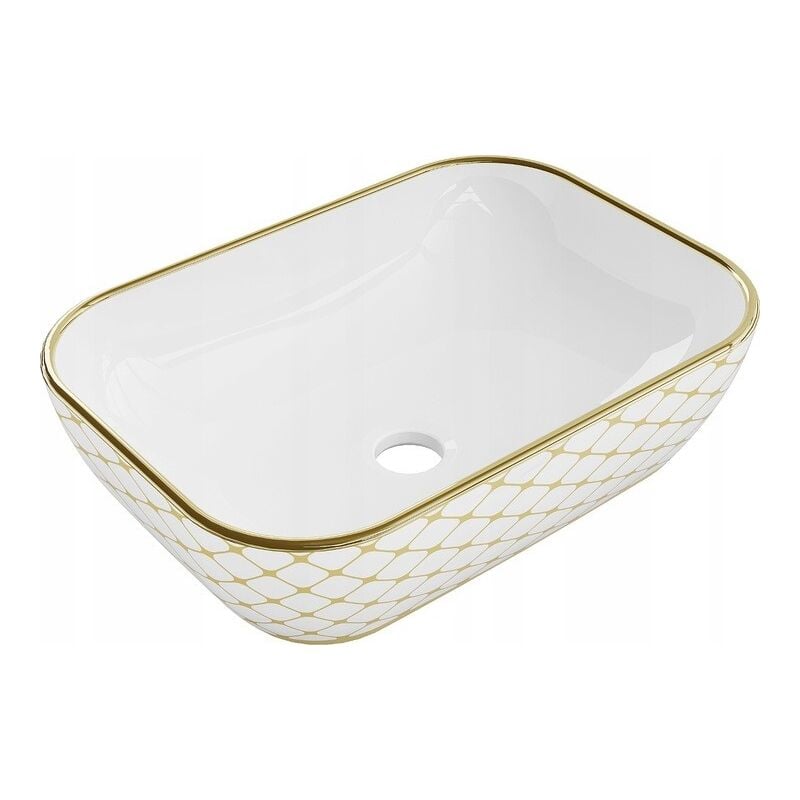 Desconocido - Vasque à poser rectangulaire, céramique 45,5x32,5x13,5 cm Blanc/or