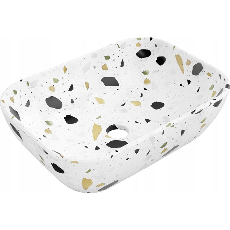 Vasque à poser rectangulaire, céramique 45,5x32,5x13,5 cm Blanc/terazzo