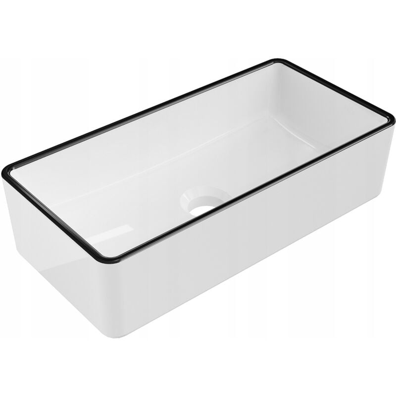 Desconocido - Vasque à poser rectangulaire, céramique 46,5x23,5x12 cm Blanc/Noir