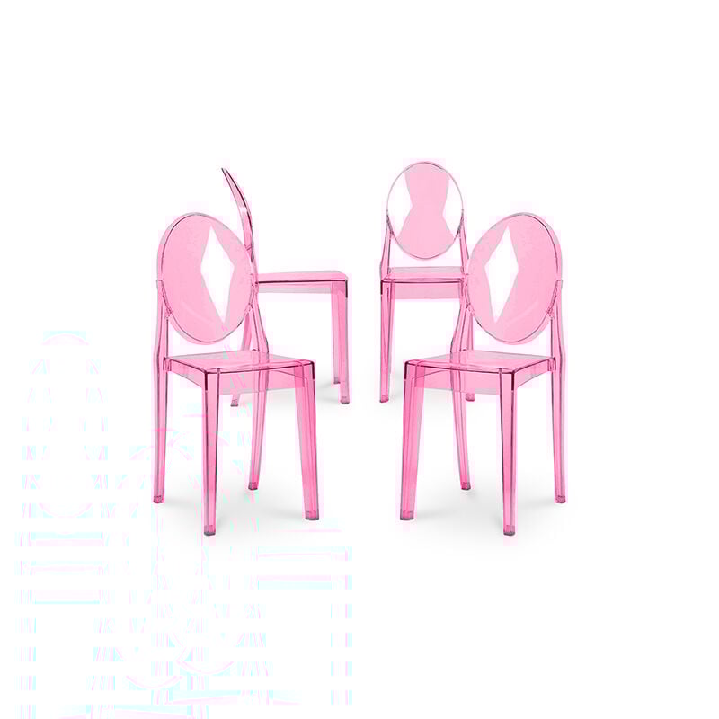 

Privatefloor - Silla De Comedor Victoria Queen Pack de 4 Diseño Transparente Rosa transparente PC, Plástico