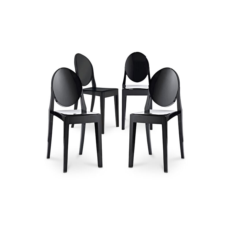 

Privatefloor - Silla De Comedor Victoria Queen Pack de 4 Diseño Transparente Negro PC, Plástico