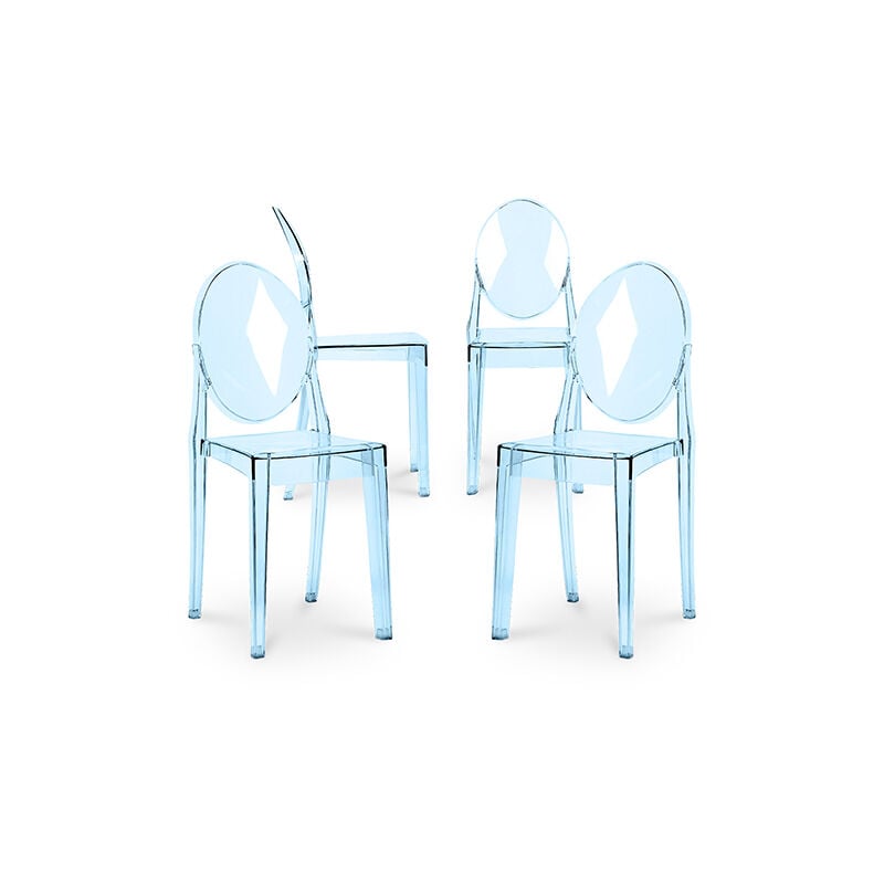 

Privatefloor - Silla De Comedor Victoria Queen Pack de 4 Diseño Transparente Azul transparente PC, Plástico