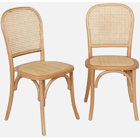 Silla vintage de madera y ratán, set de 2