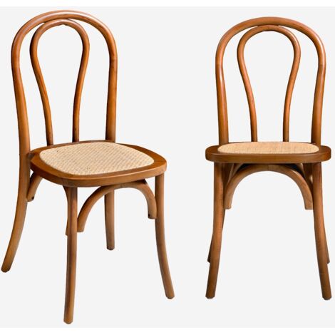 Silla vintage de madera y ratán, set de 2