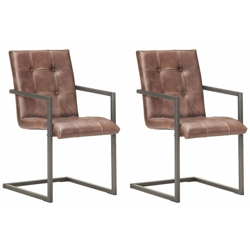 

Happyshopping - Silla voladiza comedor 2 uds cuero autentico marron envejecido
