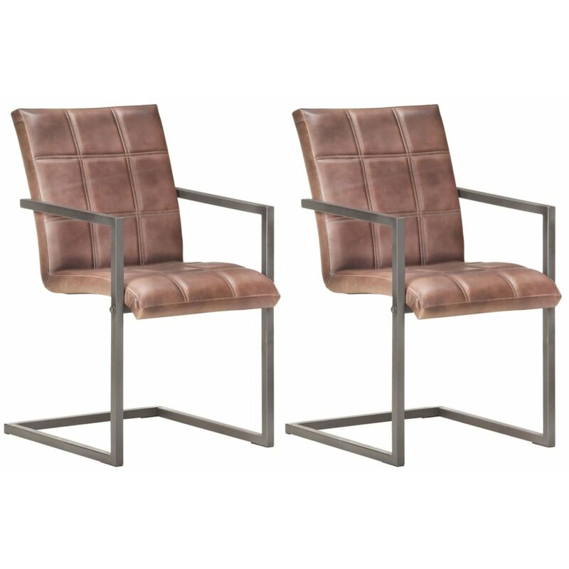 

Happyshopping - Silla voladiza comedor 2 uds cuero autentico marron envejecido
