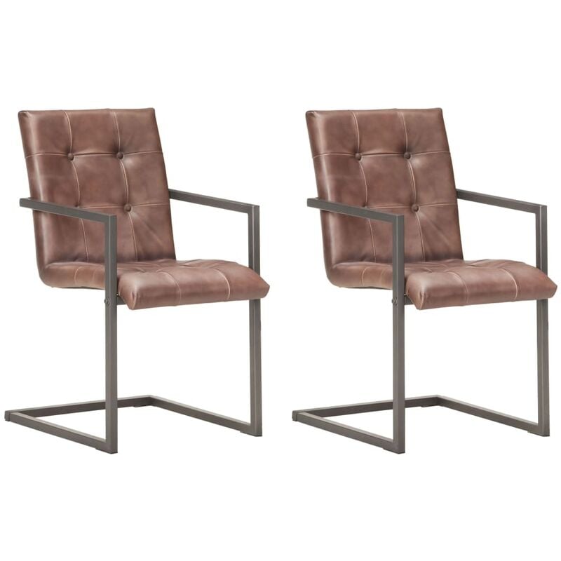 

Silla voladiza comedor 2 uds cuero auténtico marrón envejecido