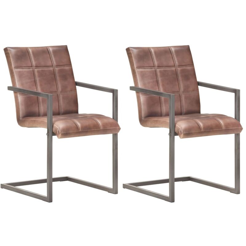 

Silla voladiza comedor 2 uds cuero auténtico marrón envejecido
