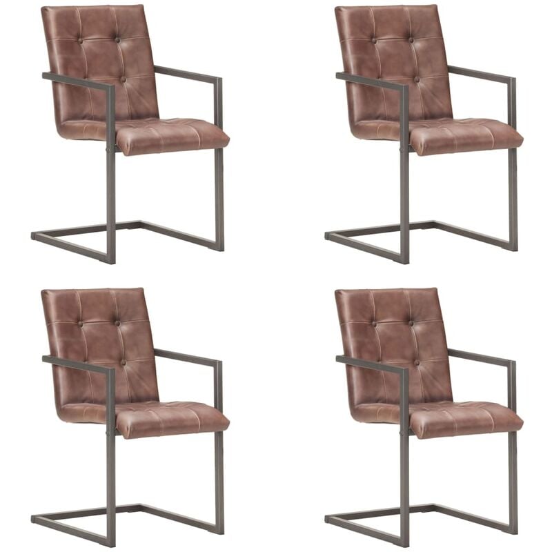 

Silla voladiza comedor 4 uds cuero auténtico marrón envejecido
