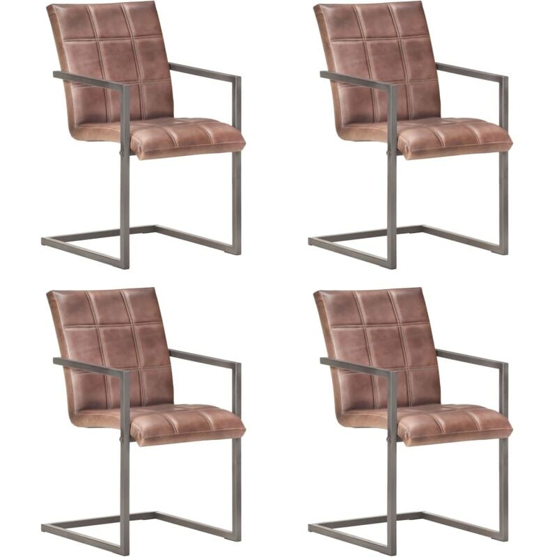 

Silla voladiza comedor 4 uds cuero auténtico marrón envejecido - Marrón