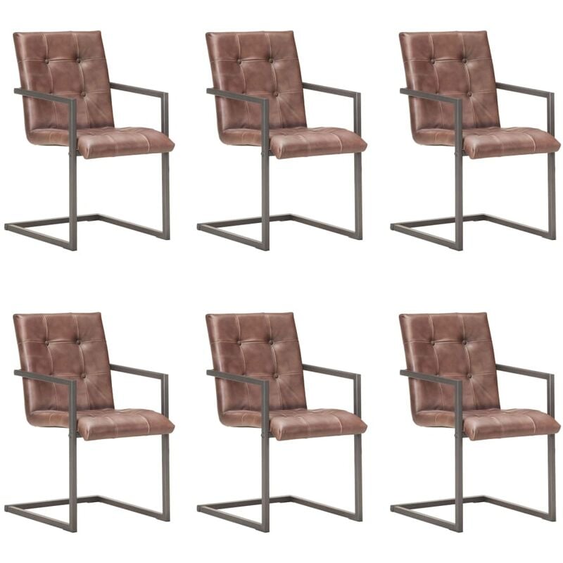 

Silla voladiza comedor 6 uds cuero auténtico marrón envejecido