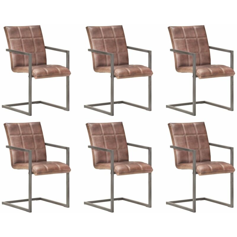 

Silla voladiza comedor 6 uds cuero auténtico marrón envejecido