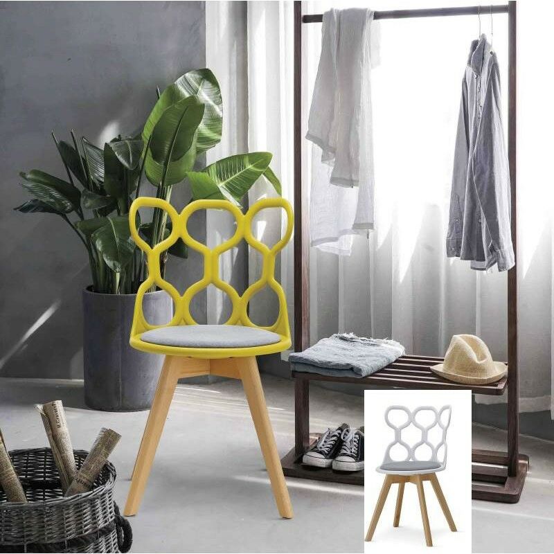 

Silla XERRY, madera, polipropileno blanco, cojín gris