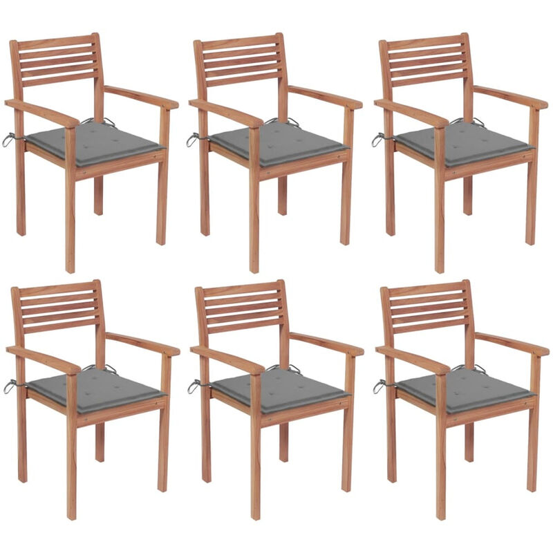 

Sillas apilables de jardin 6 uds madera de teca con cojines
