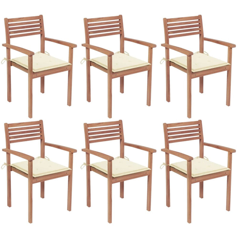 

Sillas apilables de jardin 6 uds madera de teca con cojines