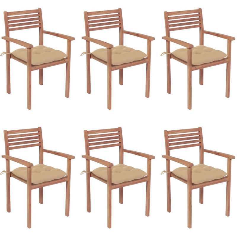 

Sillas apilables de jardin 6 uds madera de teca con cojines